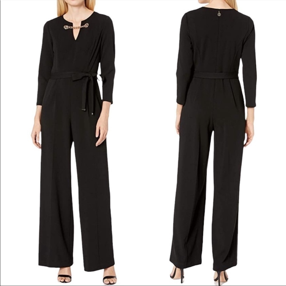 TOMMY HILFIGER NWT Statement Tie Waist Jumpsuit Size 4 in Black